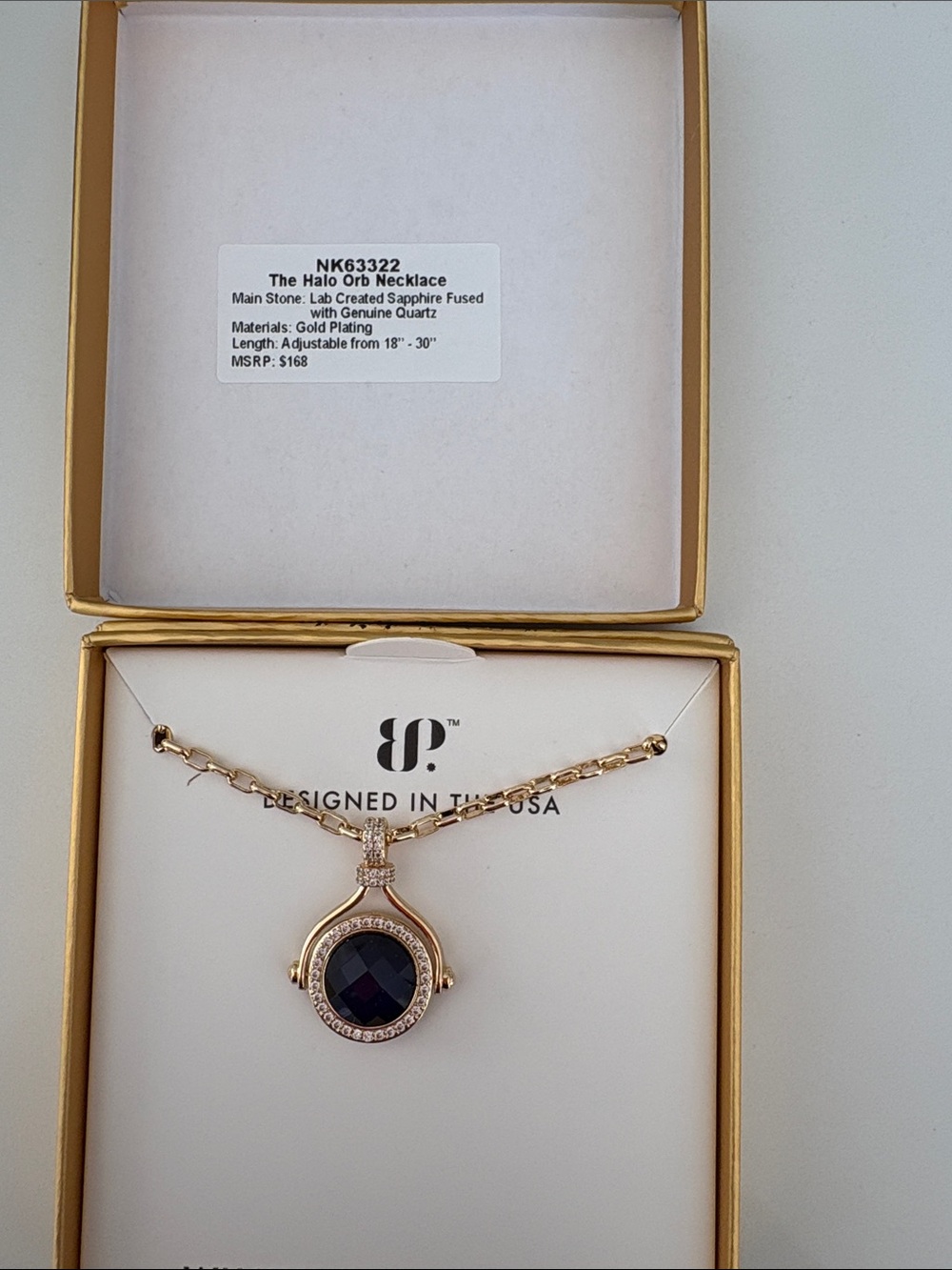 Designed in the USA Gold-Plated Necklace with Black Center Stone